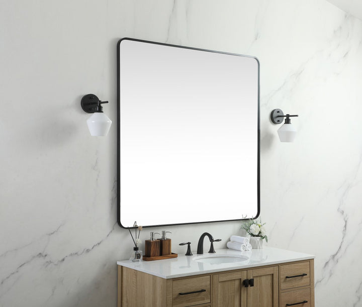 Soft Corner Metal Square Mirror 48X48 Inch In Black