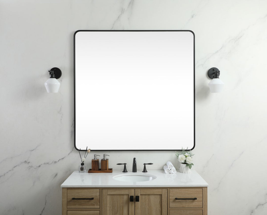 Soft Corner Metal Square Mirror 48X48 Inch In Black