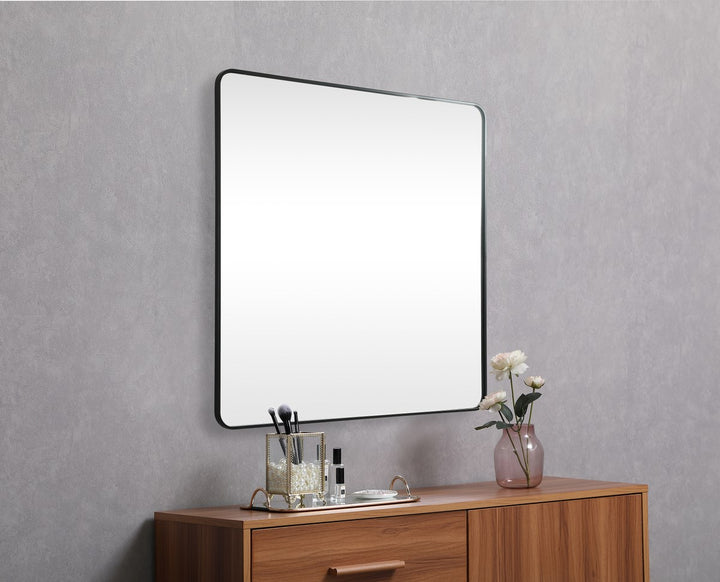 Soft Corner Metal Square Mirror 48X48 Inch In Black