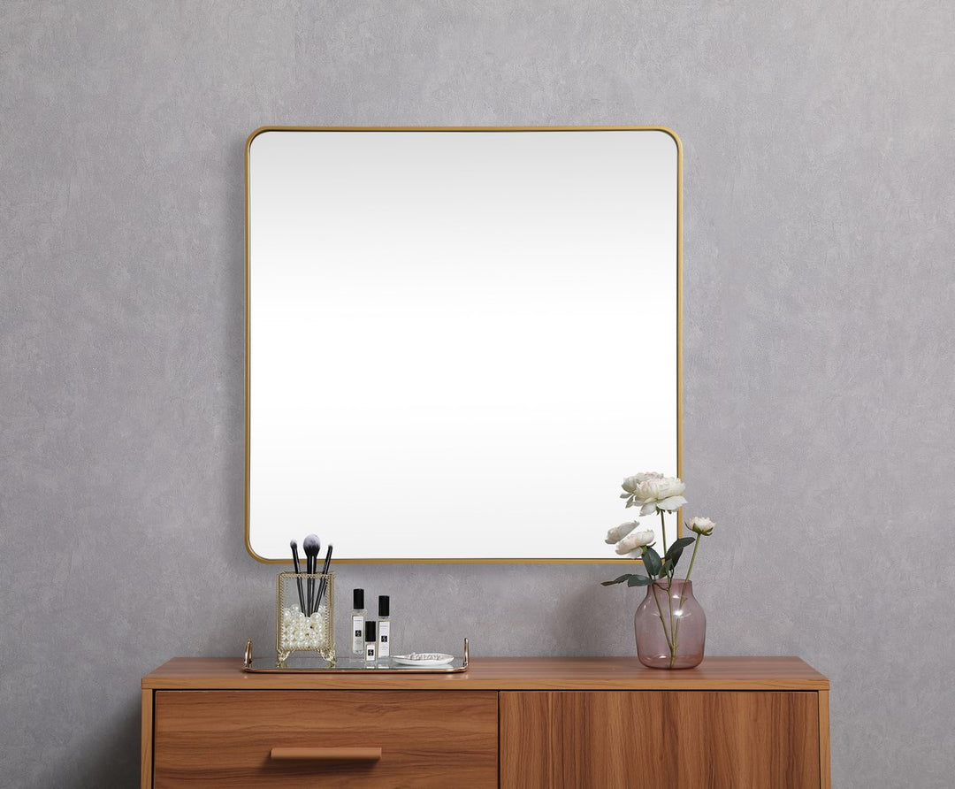Soft Corner Metal Square Mirror 48X48 Inch In Brass