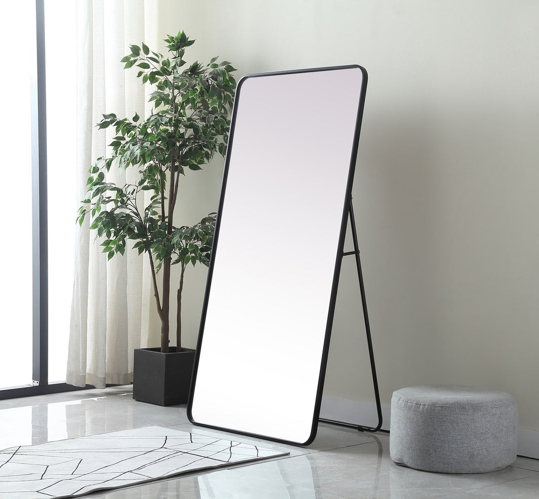 Soft Corner Metal Rectangle Full Length Mirror 30X60 Inch In Black