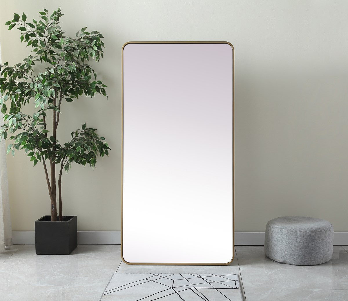 Soft Corner Metal Rectangle Full Length Mirror 30X60 Inch In Brass