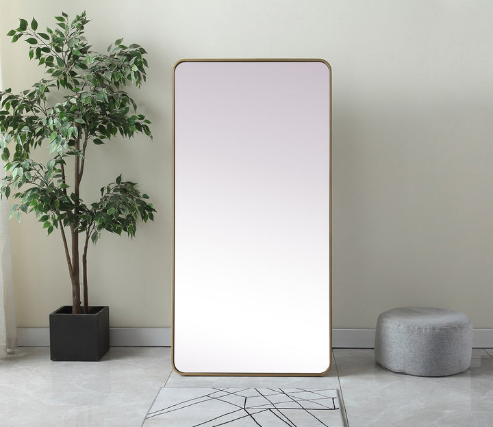 Soft Corner Metal Rectangle Full Length Mirror 30X60 Inch In Brass