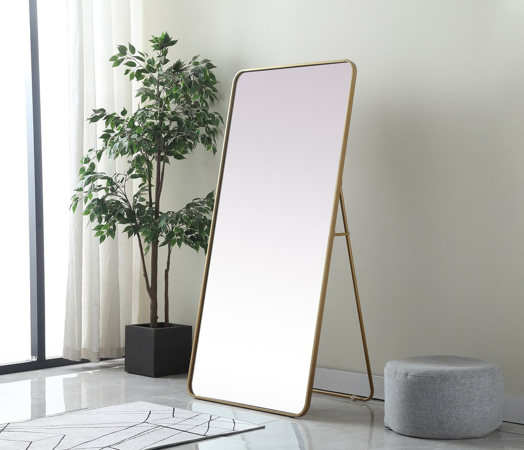 Soft Corner Metal Rectangle Full Length Mirror 30X60 Inch In Brass