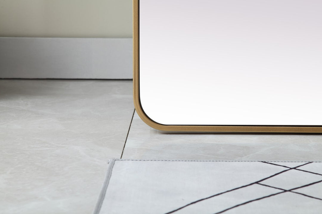 Soft Corner Metal Rectangle Full Length Mirror 30X60 Inch In Brass