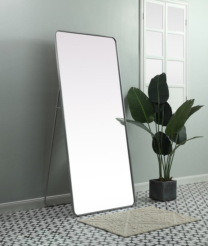 Soft Corner Metal Rectangle Full Length Mirror 32X72 Inch In Silver