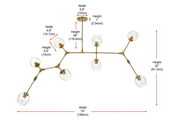 74 Inch Chandelier In Brass