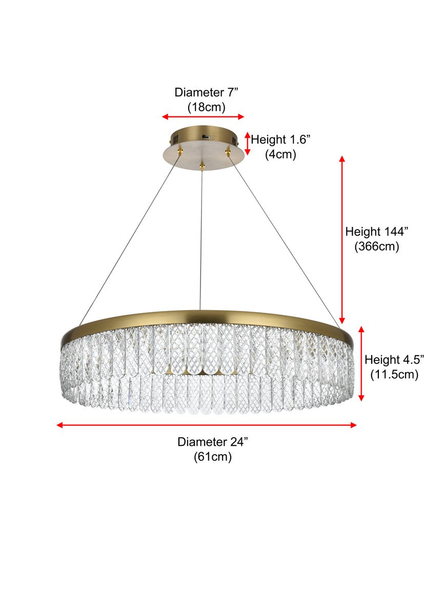 24 Inch Adjustable Led Chandelier In Satin Gold