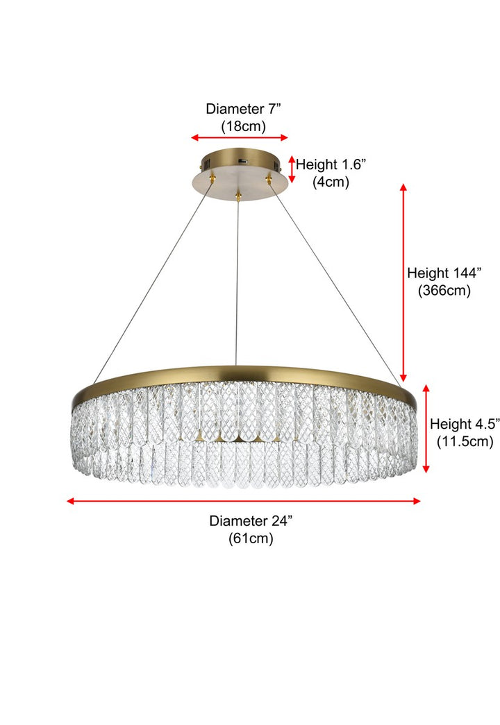 24 Inch Adjustable Led Chandelier In Satin Gold