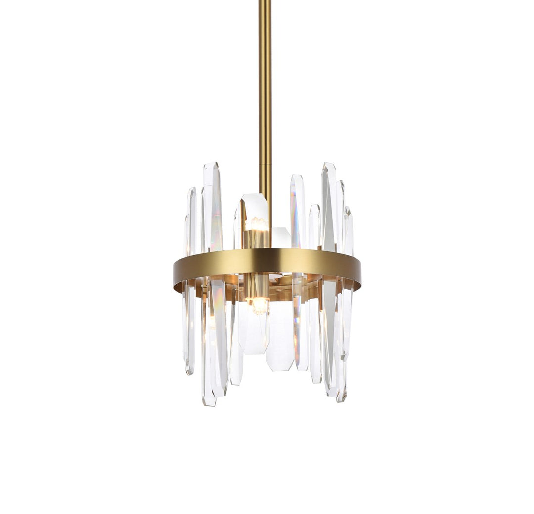 10 Inch Crystal Round Pendant In Satin Gold