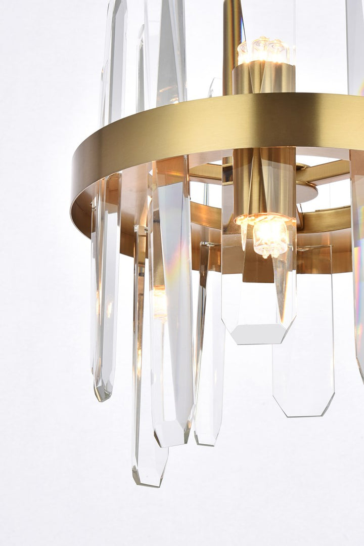 10 Inch Crystal Round Pendant In Satin Gold