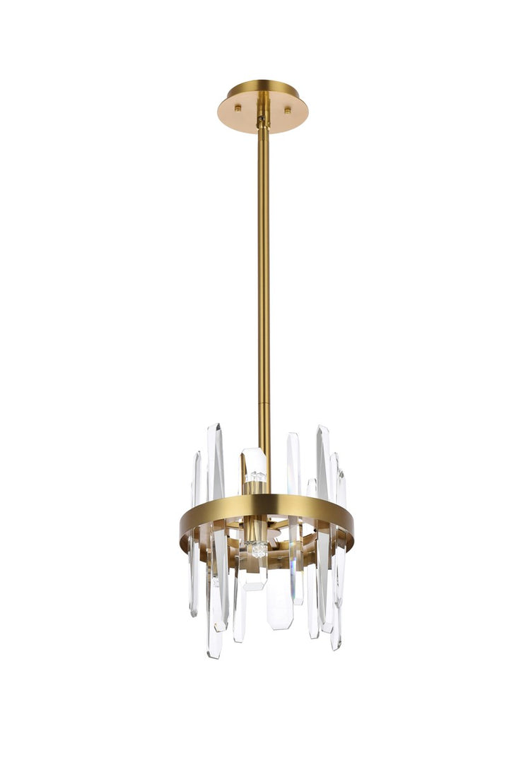 10 Inch Crystal Round Pendant In Satin Gold