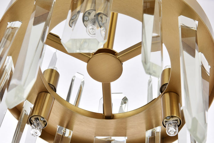 10 Inch Crystal Round Pendant In Satin Gold