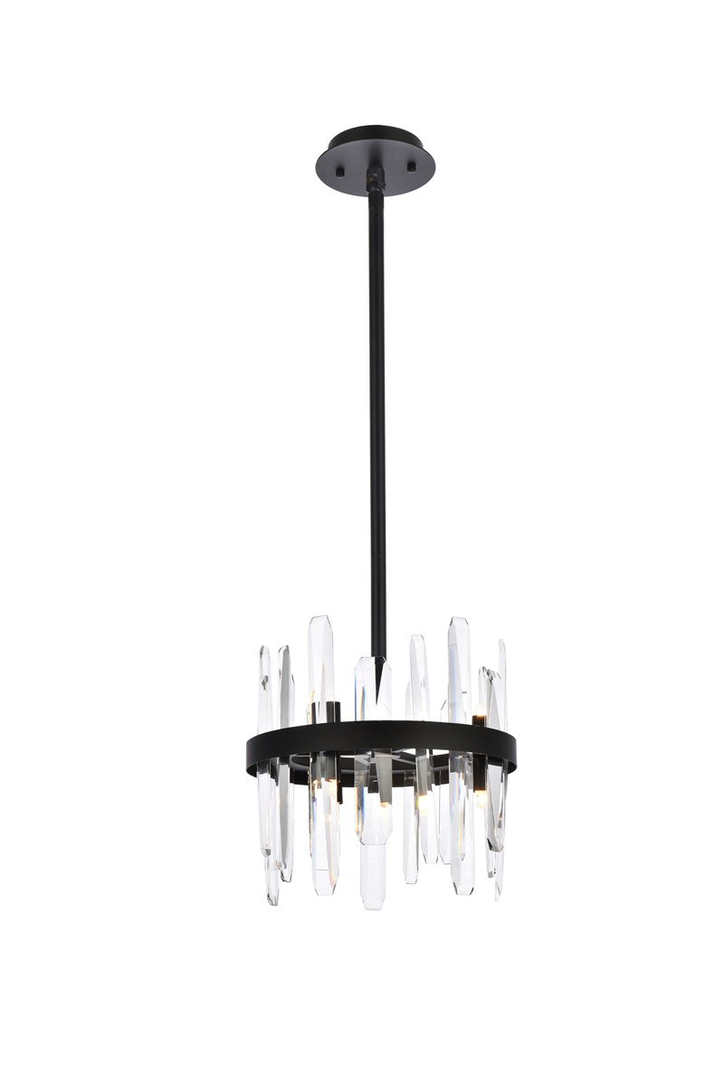 12 Inch Crystal Round Pendant In Black by Elegant Lighting