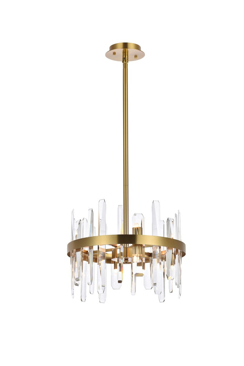 16 Inch Crystal Round Pendant In Satin Gold by Elegant Lighting