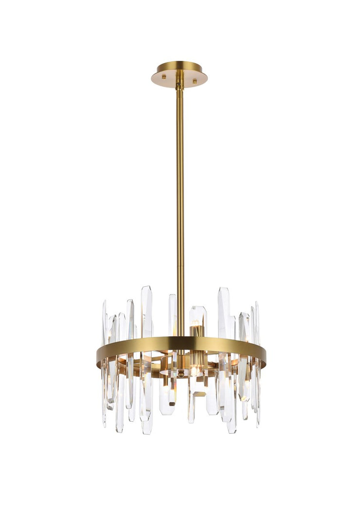 16 Inch Crystal Round Pendant In Satin Gold by Elegant Lighting