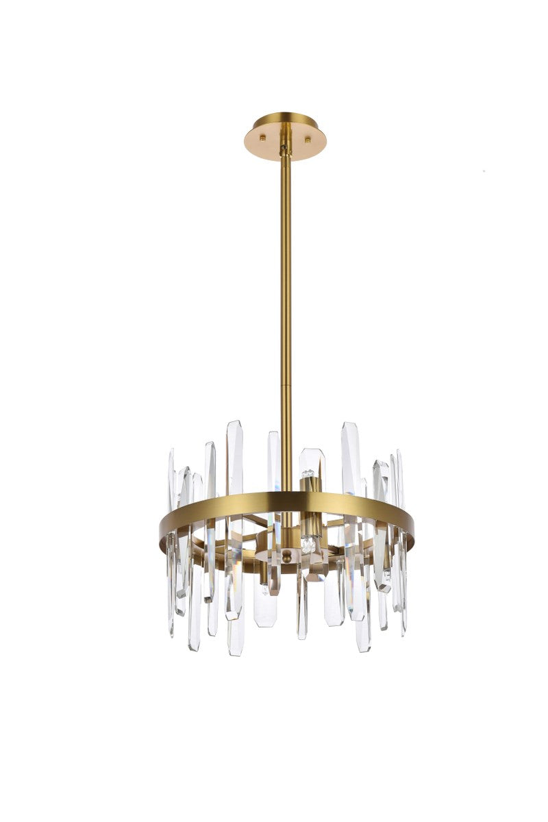 16 Inch Crystal Round Pendant In Satin Gold