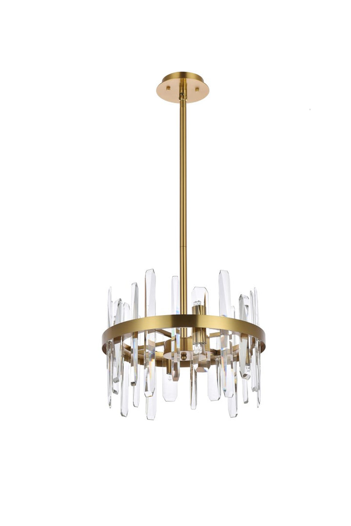 16 Inch Crystal Round Pendant In Satin Gold