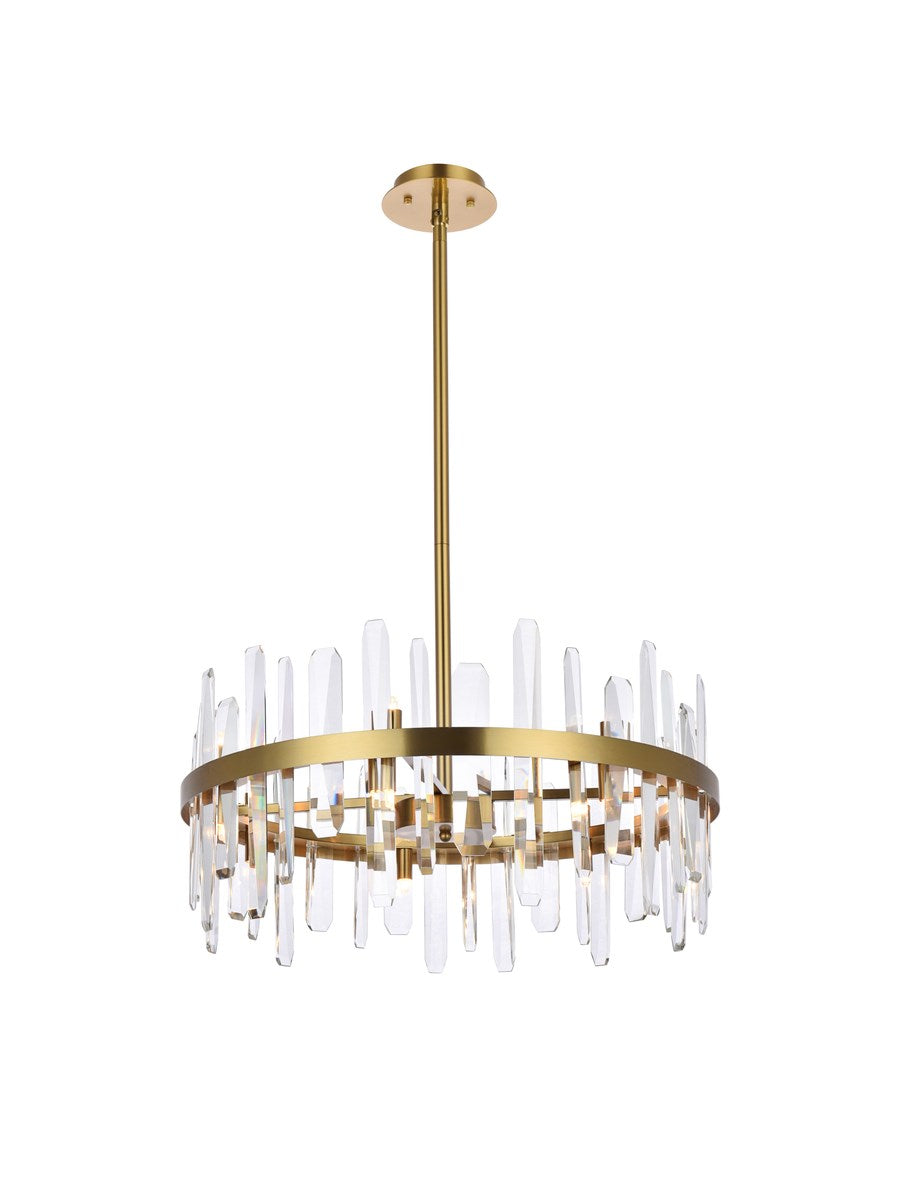 25 Inch Crystal Round Pendant In Satin Gold by Elegant Lighting