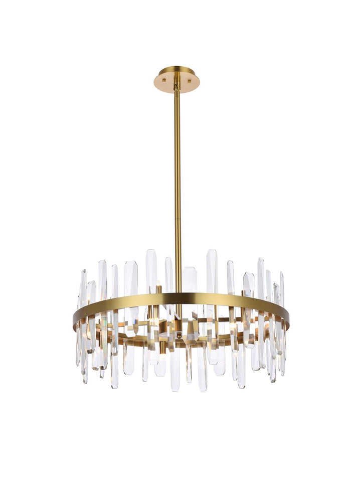25 Inch Crystal Round Pendant In Satin Gold by Elegant Lighting