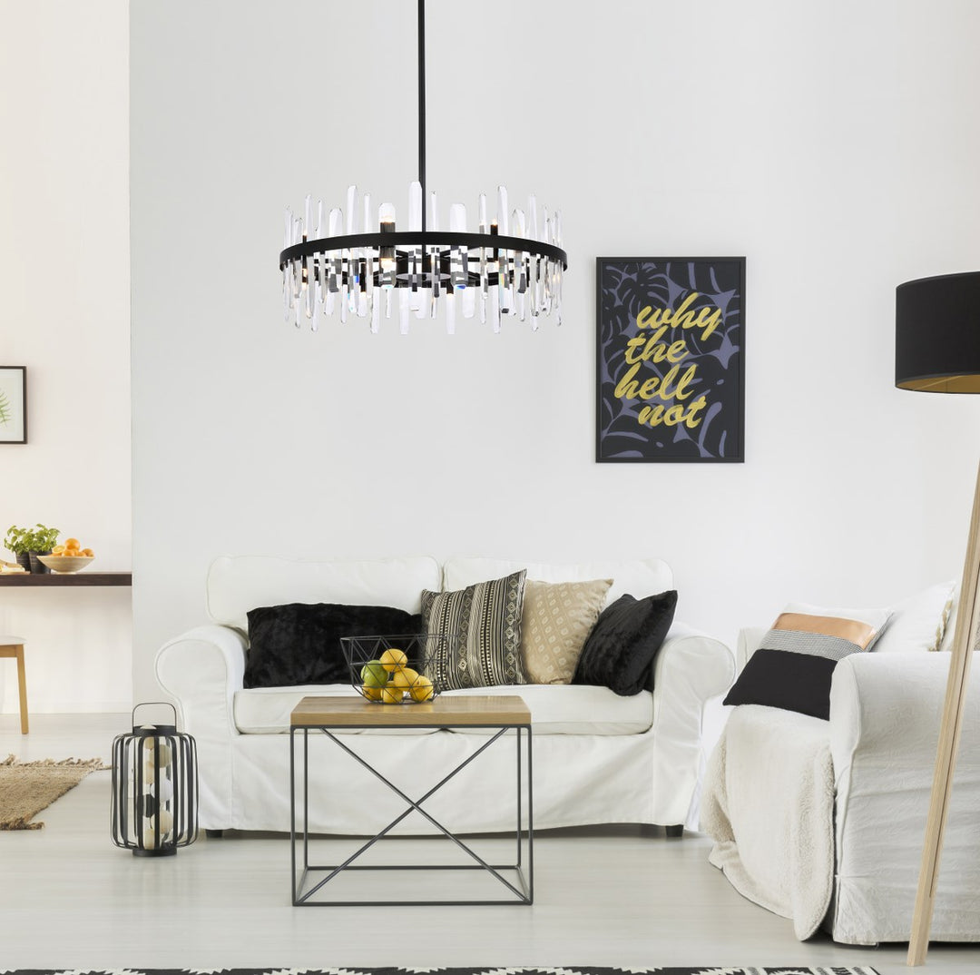 32 Inch Crystal Round Chandelier In Black