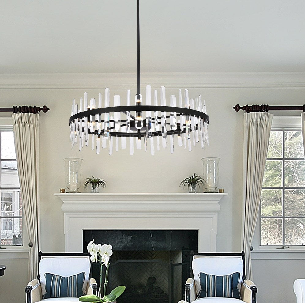 36 Inch Crystal Round Chandelier In Black