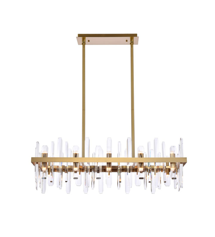 36 Inch Crystal Rectangle Chandelier In Satin Gold by Elegant Lighting