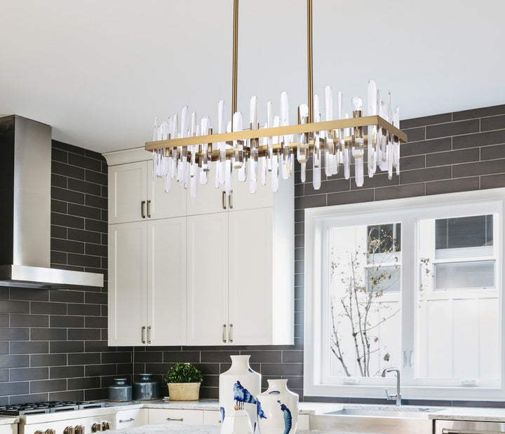 36 Inch Crystal Rectangle Chandelier In Satin Gold