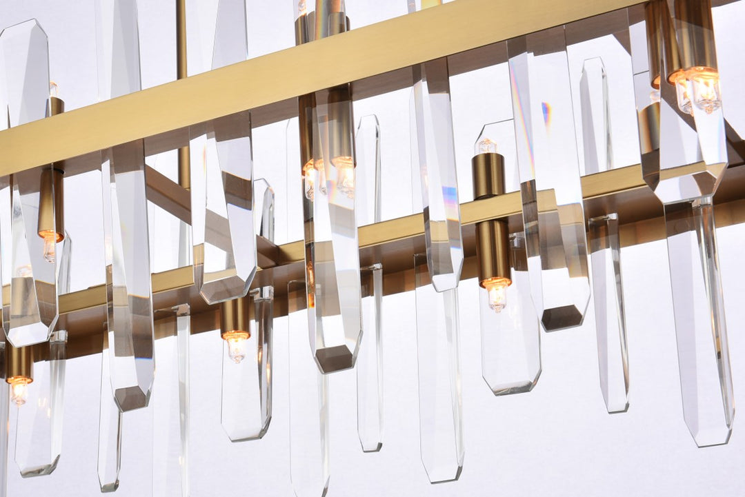 36 Inch Crystal Rectangle Chandelier In Satin Gold