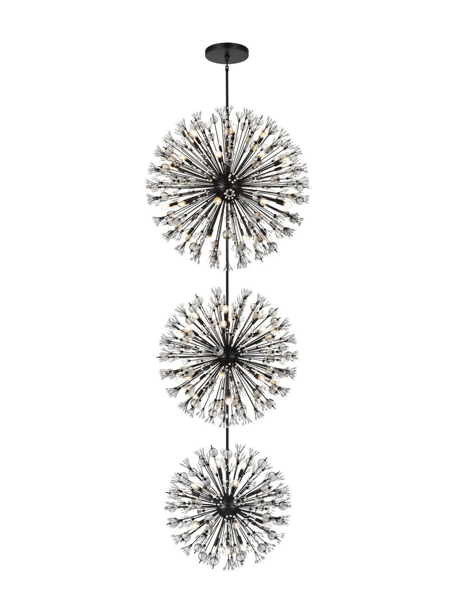 44 Inch Three Tiers Crystal Starburst Chandelier In Black by Elegant Lighting