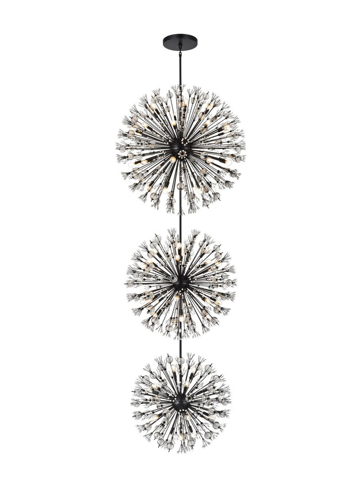44 Inch Three Tiers Crystal Starburst Chandelier In Black by Elegant Lighting