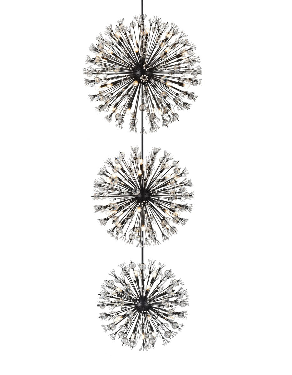 44 Inch Three Tiers Crystal Starburst Chandelier In Black