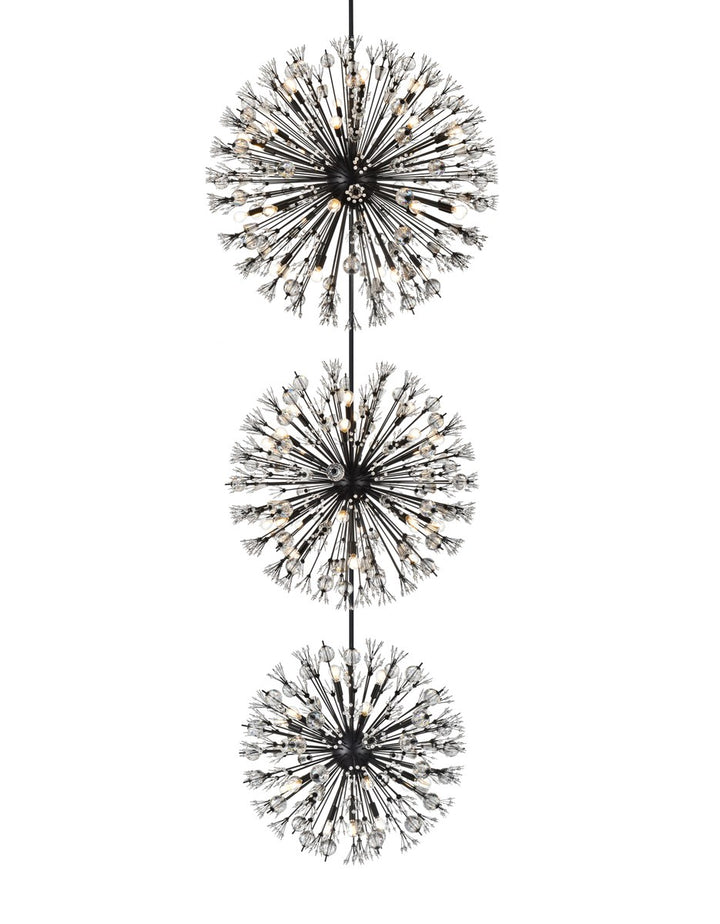 44 Inch Three Tiers Crystal Starburst Chandelier In Black