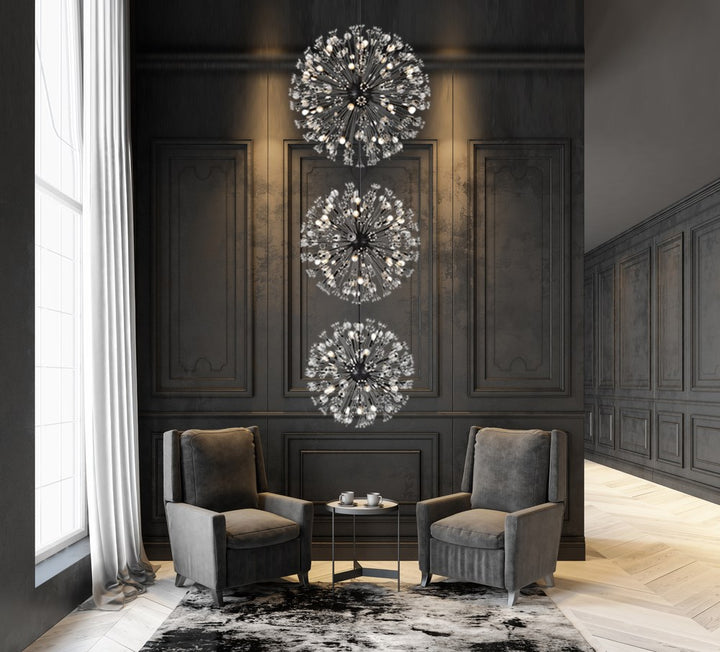 44 Inch Three Tiers Crystal Starburst Chandelier In Black
