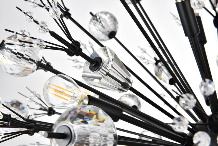 44 Inch Three Tiers Crystal Starburst Chandelier In Black