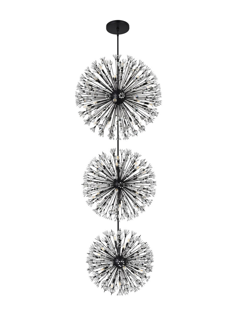 44 Inch Three Tiers Crystal Starburst Chandelier In Black
