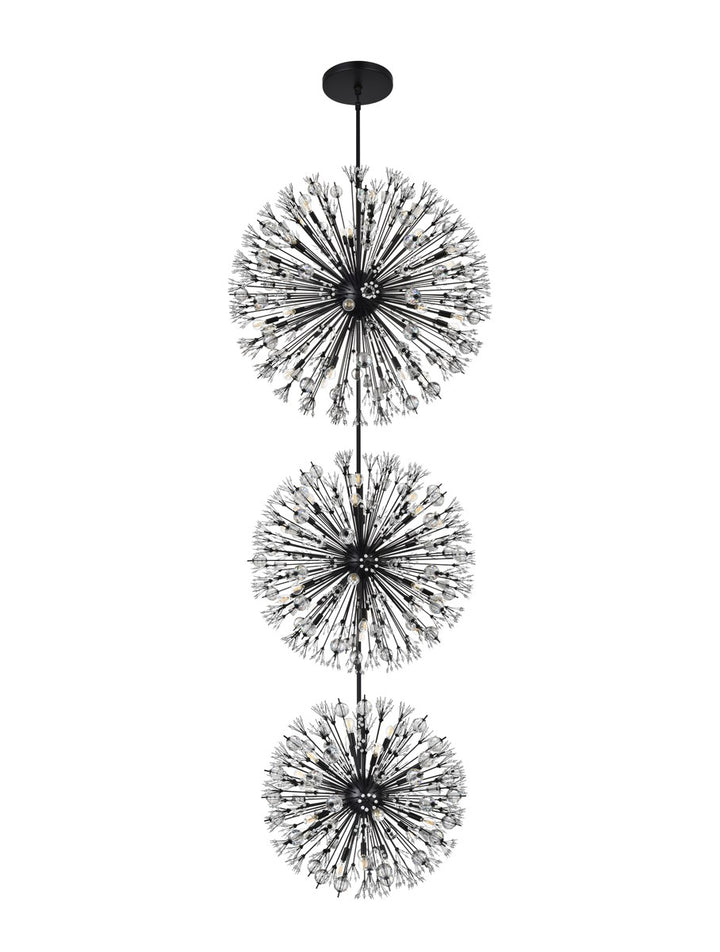 44 Inch Three Tiers Crystal Starburst Chandelier In Black