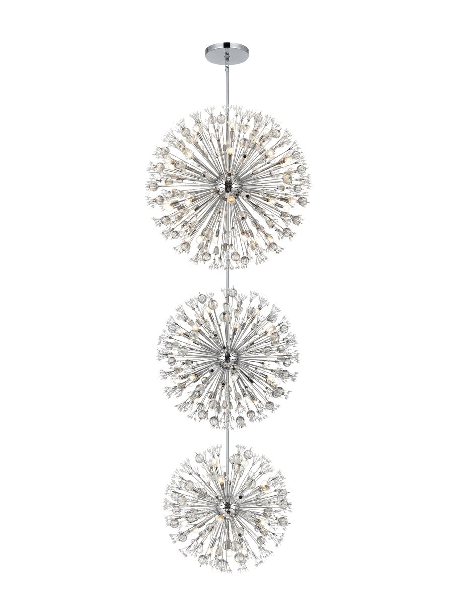 44 Inch Three Tiers Crystal Starburst Chandelier In Chrome by Elegant Lighting