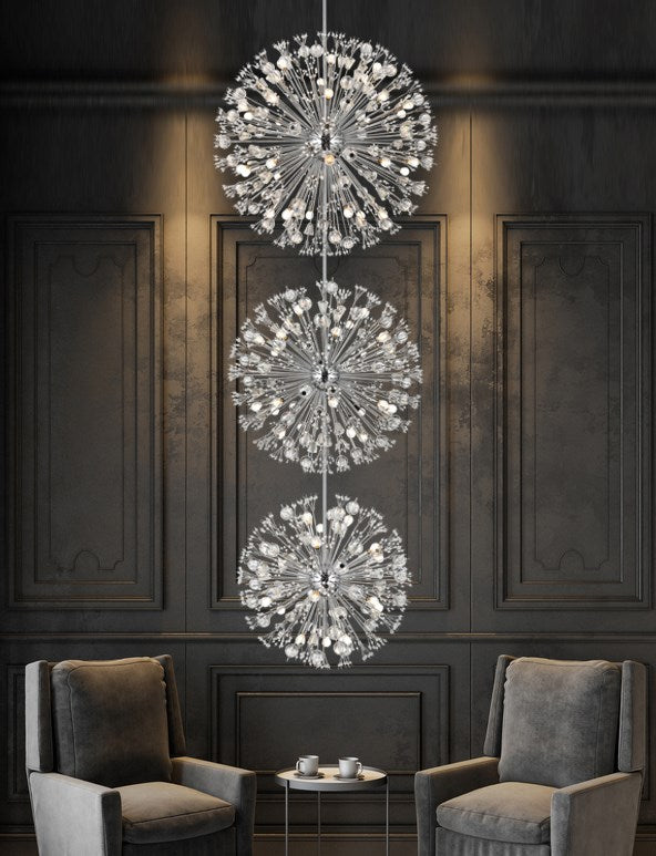 44 Inch Three Tiers Crystal Starburst Chandelier In Chrome