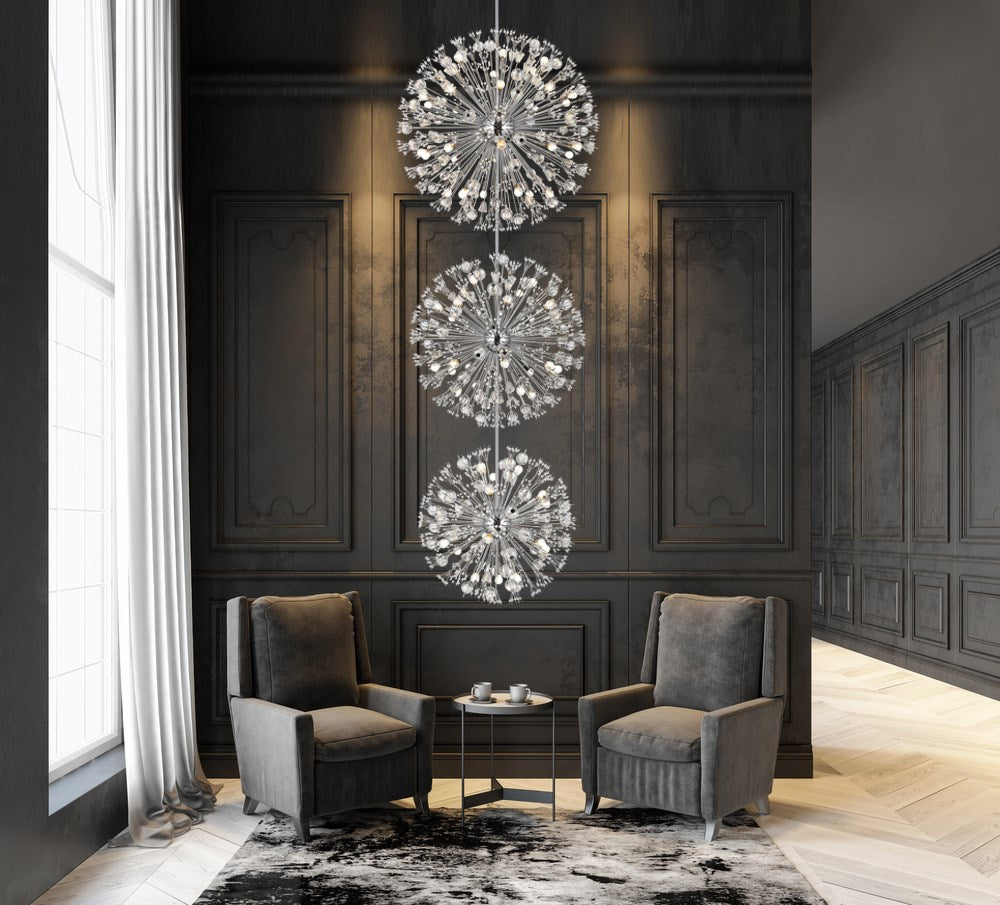 44 Inch Three Tiers Crystal Starburst Chandelier In Chrome