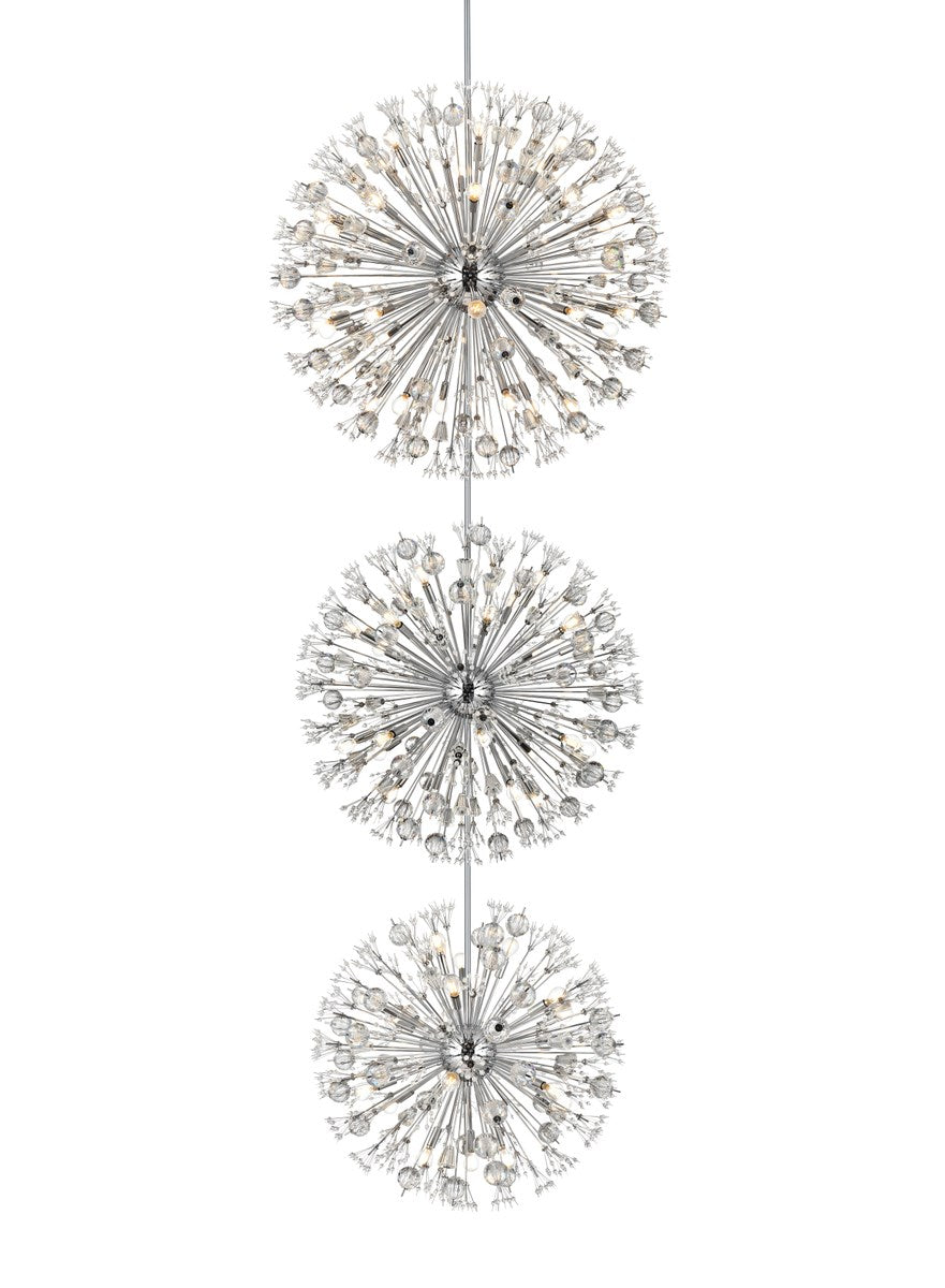 44 Inch Three Tiers Crystal Starburst Chandelier In Chrome