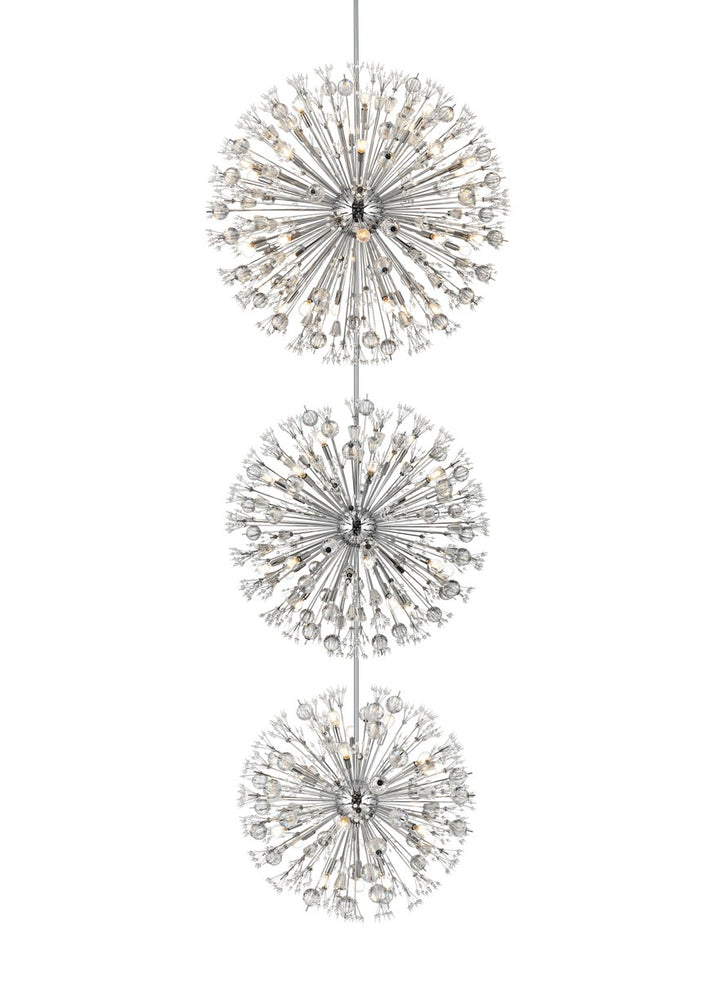 44 Inch Three Tiers Crystal Starburst Chandelier In Chrome
