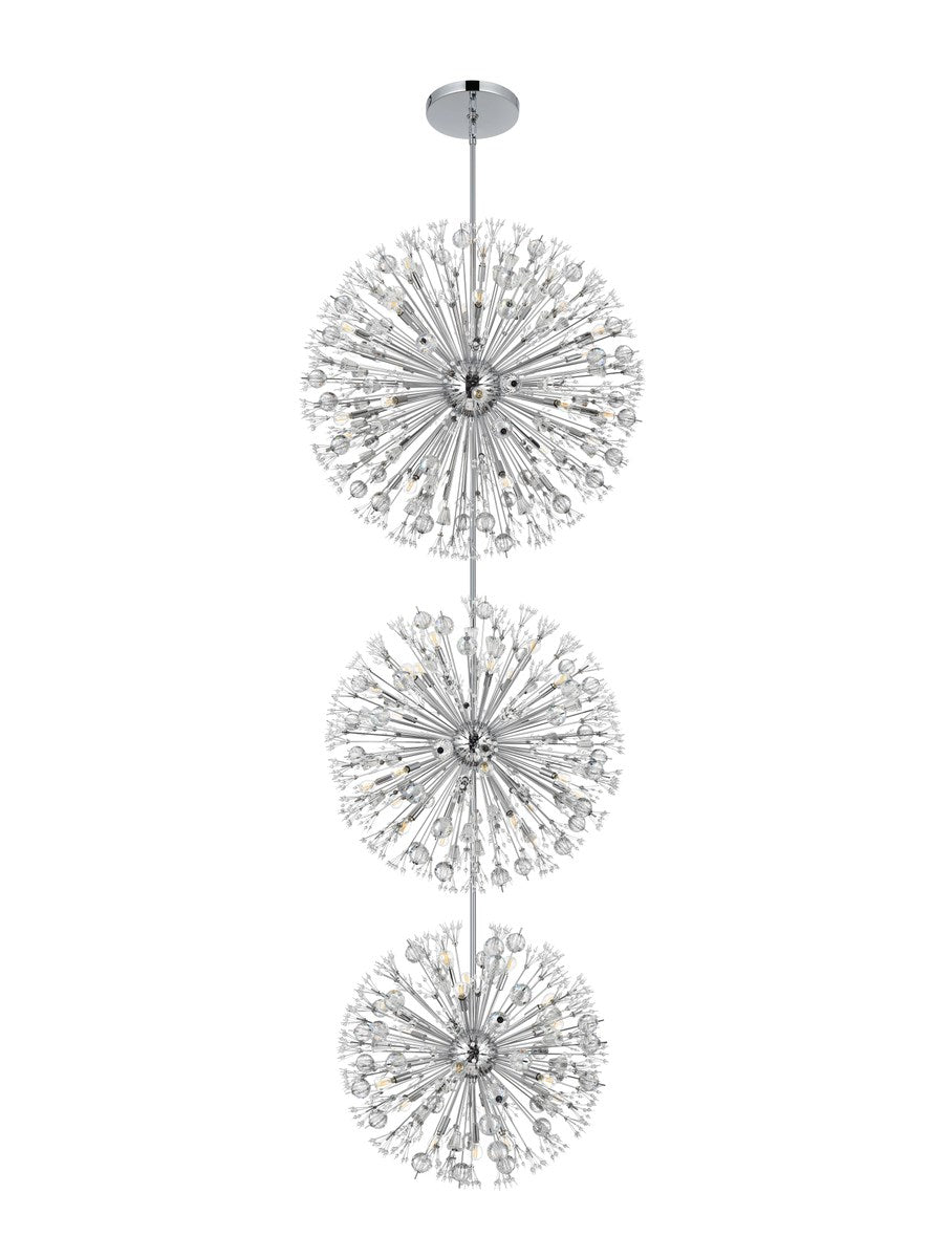 44 Inch Three Tiers Crystal Starburst Chandelier In Chrome