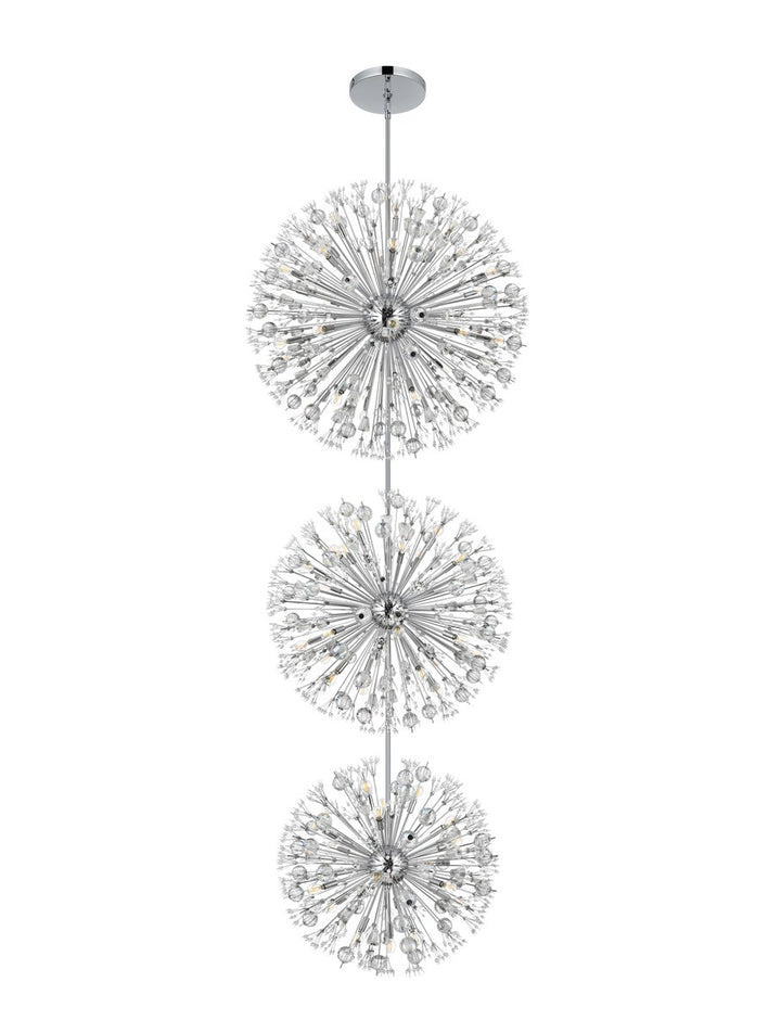 44 Inch Three Tiers Crystal Starburst Chandelier In Chrome