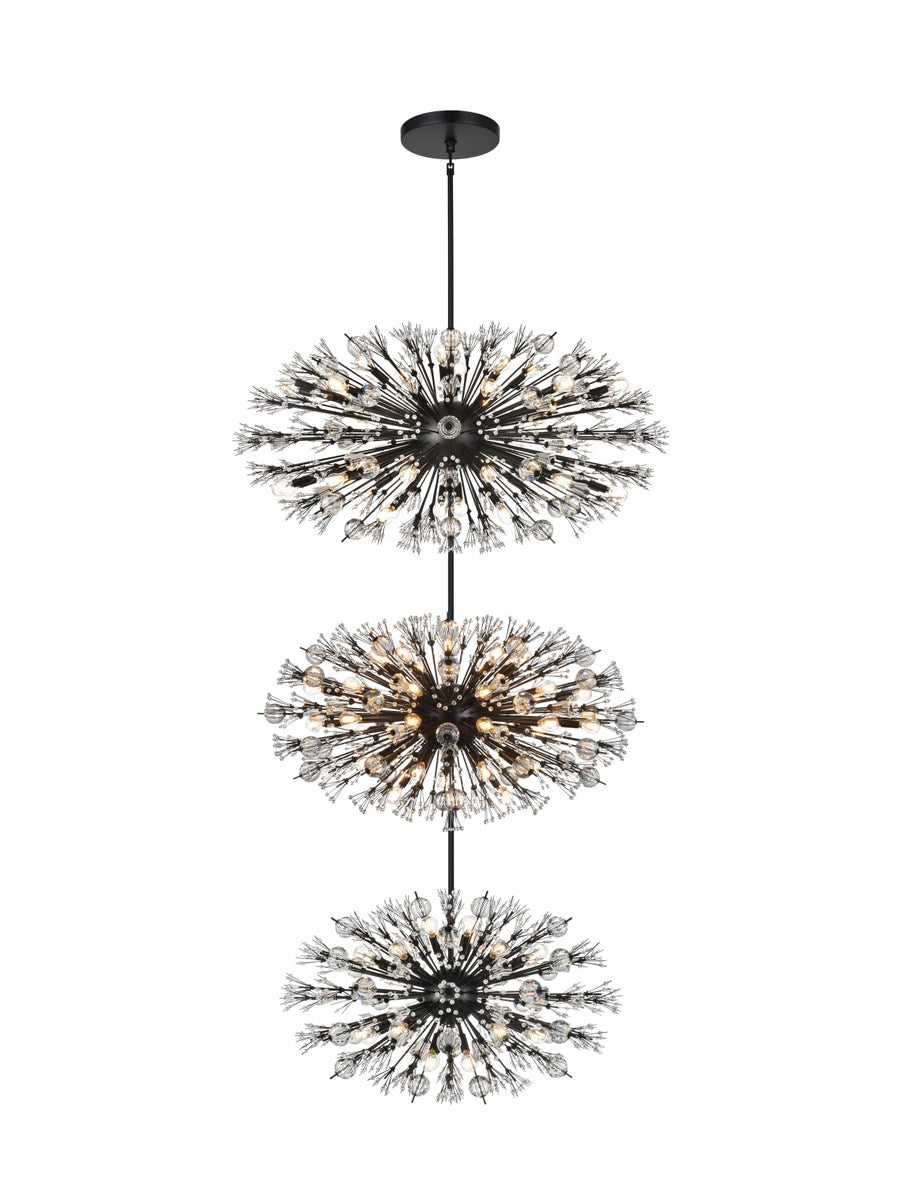 48 Inch Three Tiers Crystal Starburst Chandelier In Black by Elegant Lighting