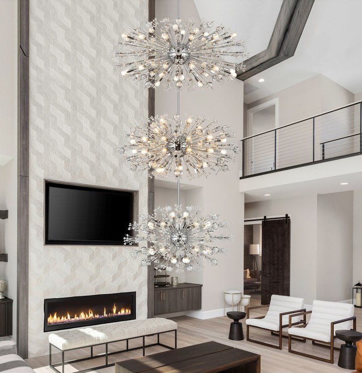 48 Inch Three Tiers Crystal Starburst Chandelier In Chrome