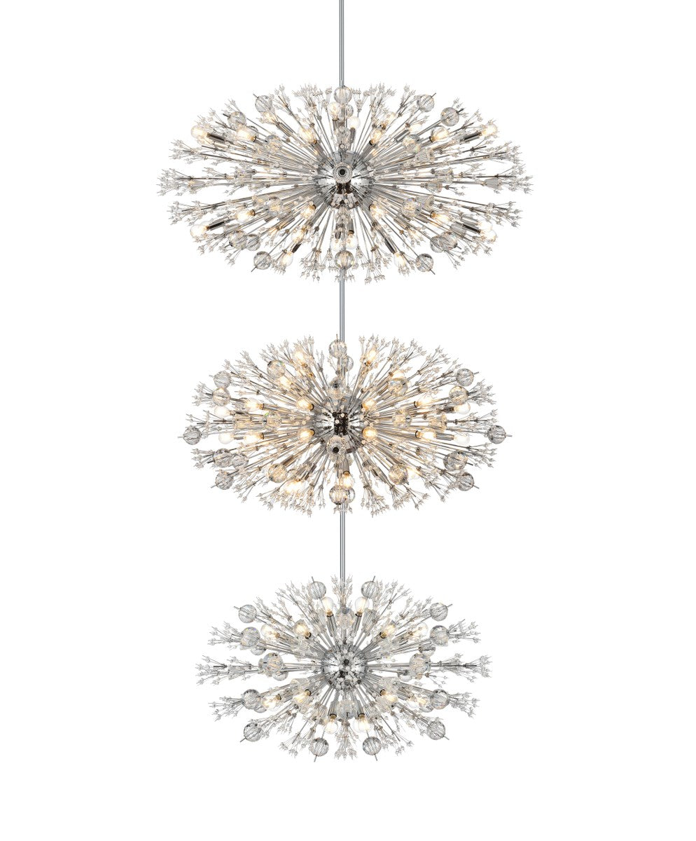 48 Inch Three Tiers Crystal Starburst Chandelier In Chrome