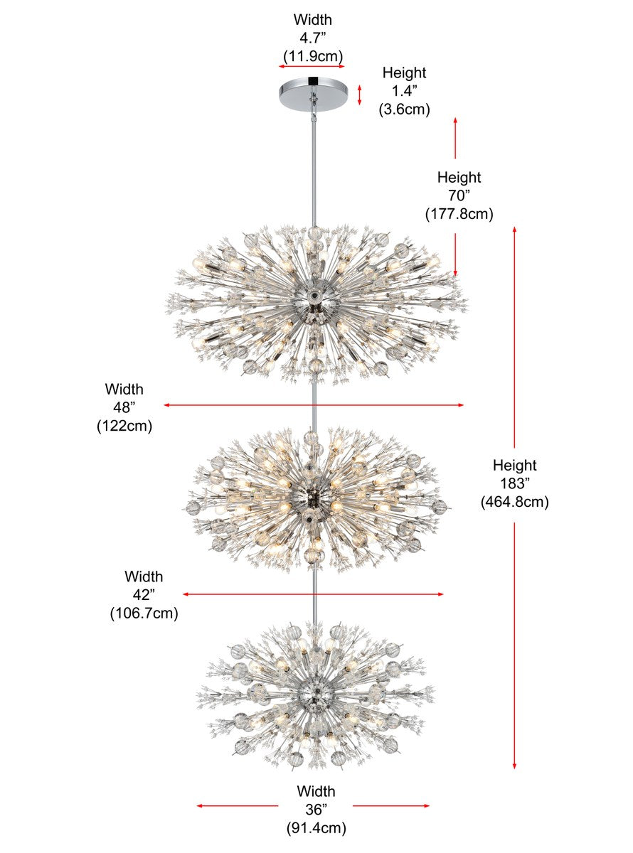 48 Inch Three Tiers Crystal Starburst Chandelier In Chrome