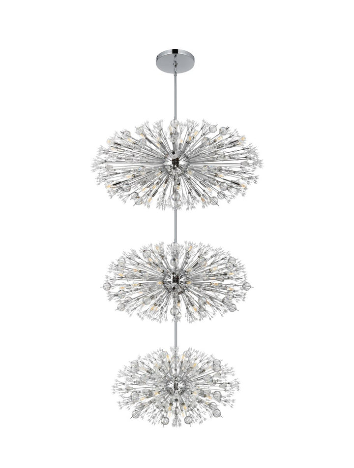 48 Inch Three Tiers Crystal Starburst Chandelier In Chrome