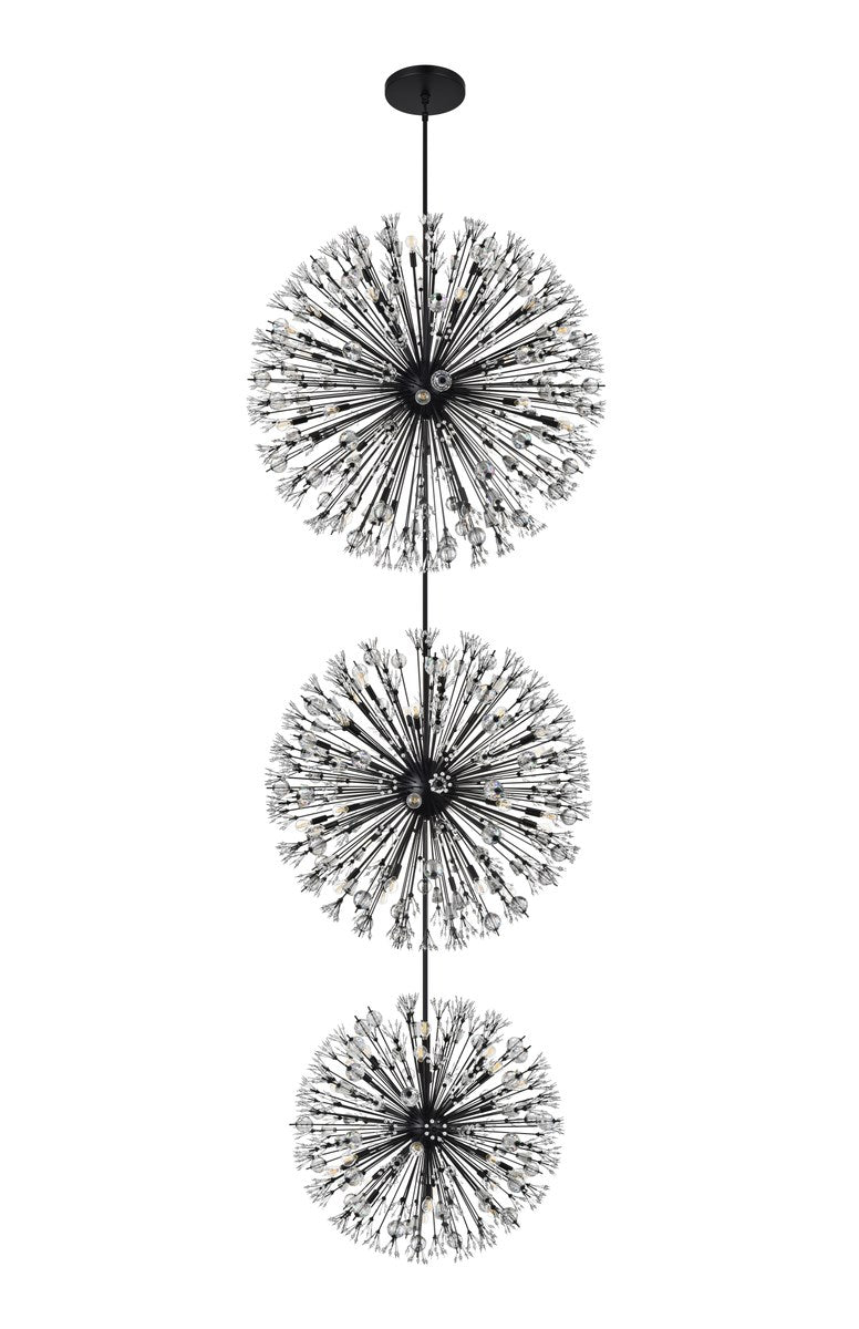 50 Inch Three Tiers Crystal Starburst Chandelier In Black
